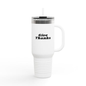 Faith Culture - Give Thanks Insulated Travel Mug 40oz Christian Thanksgiving Gift Stainless Steel 40oz White