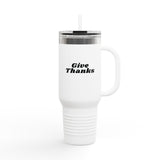 Faith Culture - Give Thanks Insulated Travel Mug 40oz Christian Thanksgiving Gift Stainless Steel 40oz White
