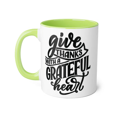Faith Culture - Give Thanks with a Grateful Heart - Christian Thanksgiving Accent Mug, 11oz Light Green 11oz