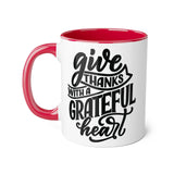 Faith Culture - Give Thanks with a Grateful Heart - Christian Thanksgiving Accent Mug, 11oz Red 11oz
