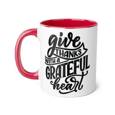 Faith Culture - Give Thanks with a Grateful Heart - Christian Thanksgiving Accent Mug, 11oz Red 11oz