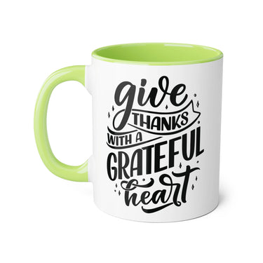 Faith Culture - Give Thanks with a Grateful Heart - Christian Thanksgiving Accent Mug, 11oz Light Green 11oz