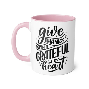 Faith Culture - Give Thanks with a Grateful Heart - Christian Thanksgiving Accent Mug, 11oz Pink 11oz
