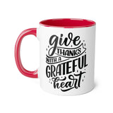 Faith Culture - Give Thanks with a Grateful Heart - Christian Thanksgiving Accent Mug, 11oz Red 11oz