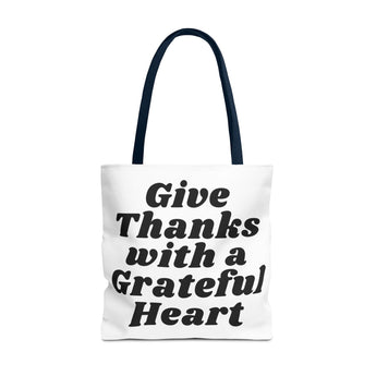 Faith Culture - Give Thanks with a Grateful Heart Tote Bag Thanksgiving Gift Christian Inspirational Carryall 18" × 18'' Navy