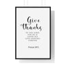 Faith Culture - Grateful Hearts - Psalm 107:1 - Christian Wall Art 24″ x 36″ Black