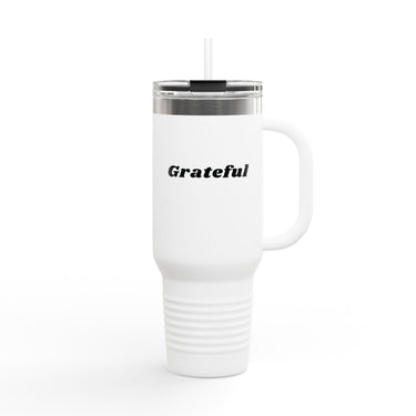 Faith Culture - Grateful Insulated Travel Mug 40oz Christian Thanksgiving Gift Stainless Steel 40oz White