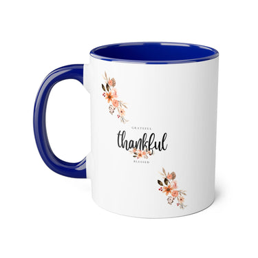 Faith Culture - Grateful, Thankful, Blessed Floral - Christian Thanksgiving Accent Mug, 11oz Blue 11oz