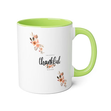 Faith Culture - Grateful, Thankful, Blessed Floral - Christian Thanksgiving Accent Mug, 11oz