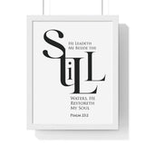 Faith Culture - "He Leads Me Beside Quiet Waters" - Psalm 23:2 Christian Vertical Framed Wall Art 11″ x 14″ White