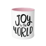 Faith Culture - Joy to the World Christmas Ornament Accent Mug - 11oz Holiday Coffee Cup Pink 11oz
