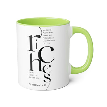 Faith Culture - Philippians 4:19 - Christian Accent Coffee Mug (11oz) Light Green 11oz