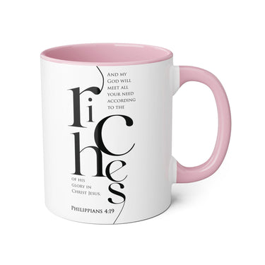 Faith Culture - Philippians 4:19 - Christian Accent Coffee Mug (11oz) Pink 11oz