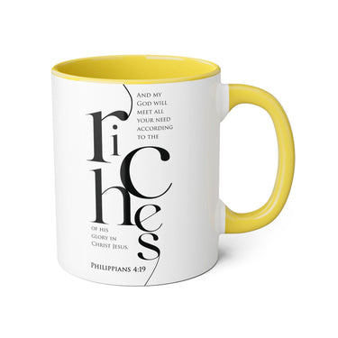Faith Culture - Philippians 4:19 - Christian Accent Coffee Mug (11oz) Yellow 11oz