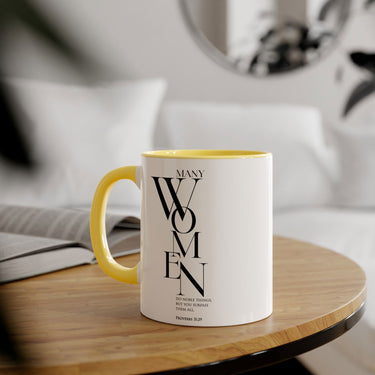 Faith Culture - Proverbs 31:29 - Christian Accent Coffee Mug (11oz) Yellow 11oz