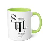 Faith Culture - Psalm 23:2 - Christian Accent Coffee Mug (11oz) Light Green 11oz