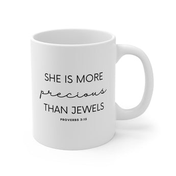 Faith Culture - She is Far More Precious than Jewels Proverbs 31:10 Christian Ceramic Mug (11oz5oz0oz) 11oz White