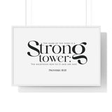 Faith Culture - Strong Tower - Proverbs 18:10 - Christian Wall Art 36″ x 24″ White