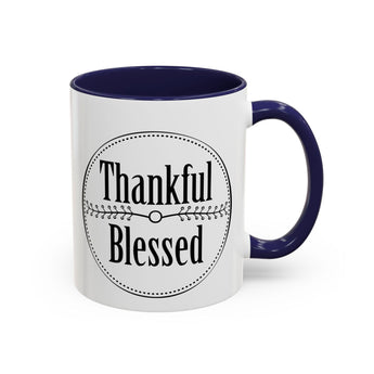 Faith Culture - Thankful & Blessed - Christian Thanksgiving Accent Coffee Mug, 11oz and 15oz 11oz Navy