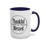 Faith Culture - Thankful & Blessed - Christian Thanksgiving Accent Coffee Mug, 11oz and 15oz 15oz Navy