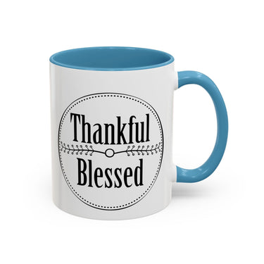 Faith Culture - Thankful & Blessed - Christian Thanksgiving Accent Coffee Mug, 11oz and 15oz 11oz Light Blue