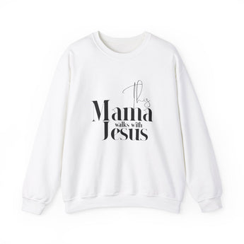 Faith Culture - This Mama Walks with Jesus - Christian Unisex Heavy Blend™ Crewneck Sweatshirt White