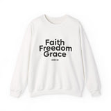 Faith Freedom Grace Christian Sweatshirt – John 8:36 in white | Faith Culture