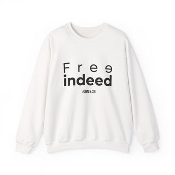 Free Indeed Abstract Christian Sweatshirt – John 8:36 in white | Faith Culture