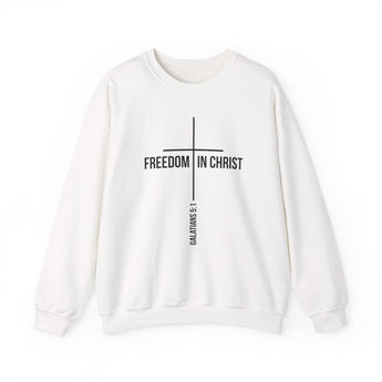Freedom in Christ Christian Sweatshirt – Galatians 5:1 in white | Faith Culture
