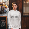 He Is Risen Christian Easter Sweatshirt in white | Faith Culture