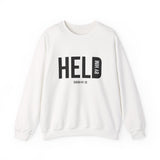 Held by Him Christian Sweatshirt – Isaiah 41:10 in white | Faith Culture
