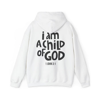 I Am a Child of God Christian Hoodie – 1 John 3:1 in white | Faith Culture