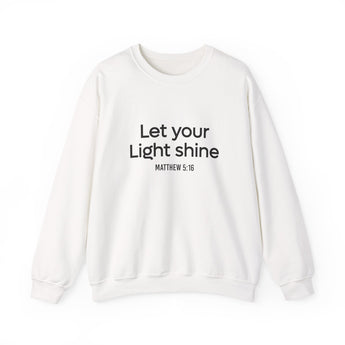 Let Your Light Shine Christian Sweatshirt – Matthew 5:16 in white | Faith Culture