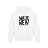 Made New Christian Youth Hoodie – 2 Corinthians 5:17 in white | Faith Culture