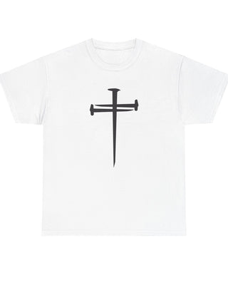 Nails of Grace Christian T-Shirt — Cross Design in white