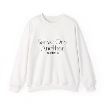Serve One Another Christian Sweatshirt – Galatians 5:13 in white | Faith Culture