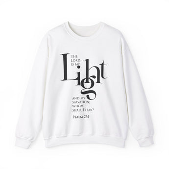 The Lord Is My Light Christian Sweatshirt – Psalm 27:1 in white | Faith Culture