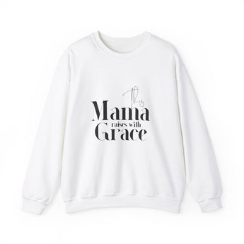 This Mama Raises with Grace Christian Sweatshirt in white | Faith Culture