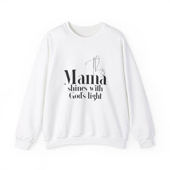 This Mama Shines with God's Light Christian Sweatshirt in white | Faith Culture