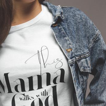 This Mama Walks with God Christian Sweatshirt in white | Faith Culture