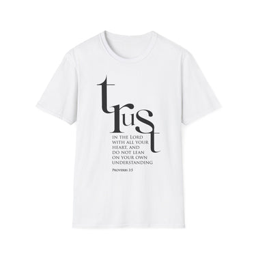 Trust in the Lord Christian T-Shirt — Proverbs 3:5 in white